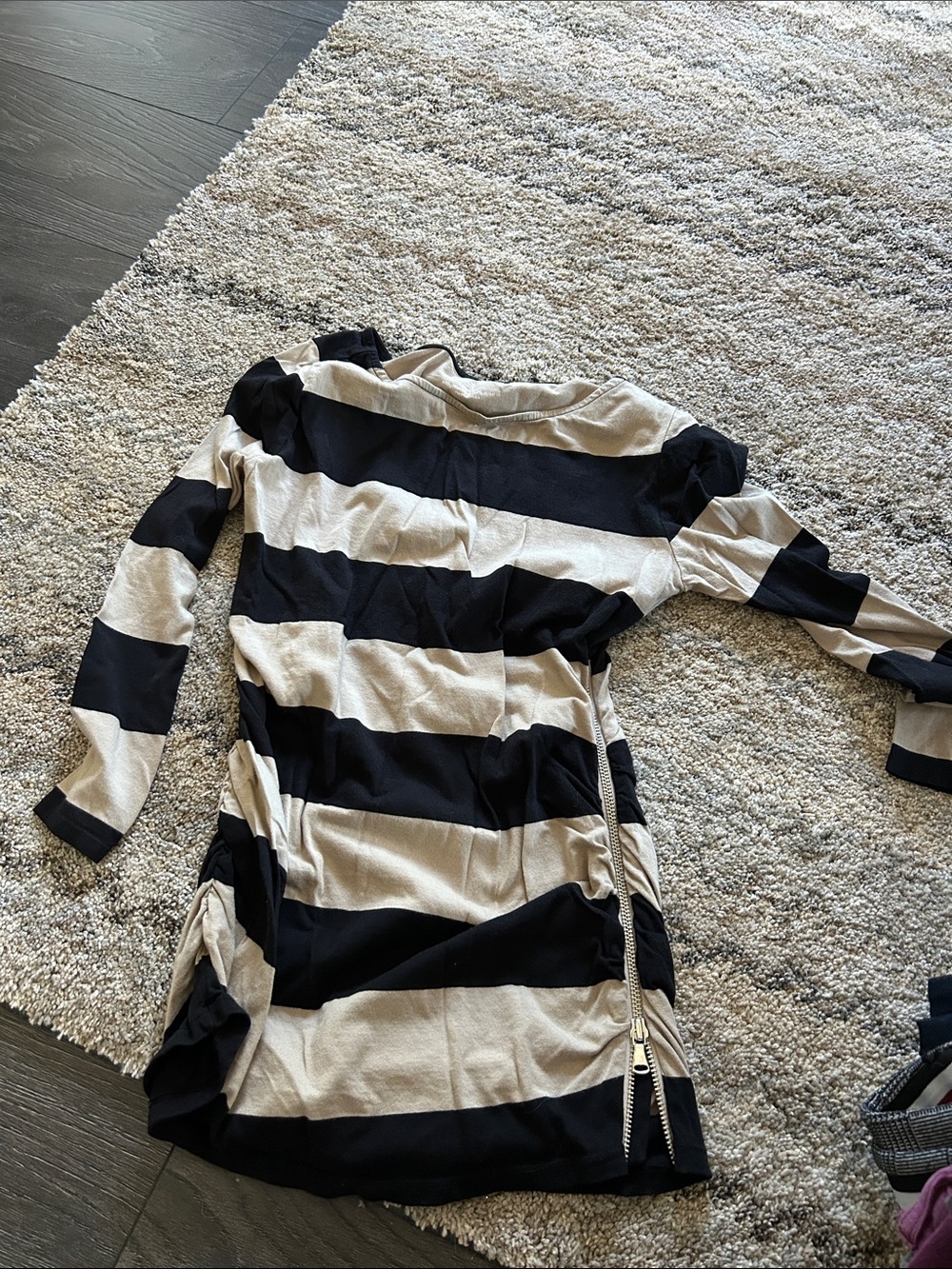 Andrea Jovine Black and Cream Striped Crewneck Tunic